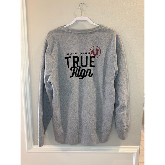 True Religion Unisex Grey Crewneck Fleece Sweatshirt Size 2XL - Picture 2 of 6